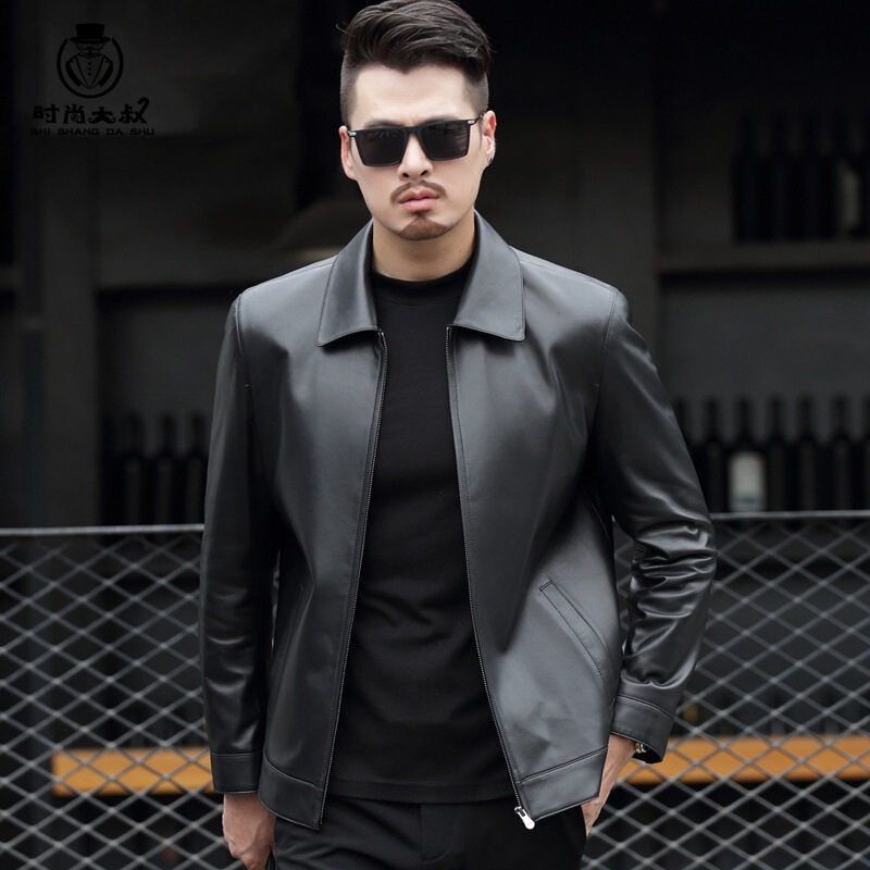 Lapel Leather Jacket Men's New Korean Style Lapel Trendyy Handsome High-End Pu Motorcycle Men's Spring and Autum Leather Jacket Wholesale