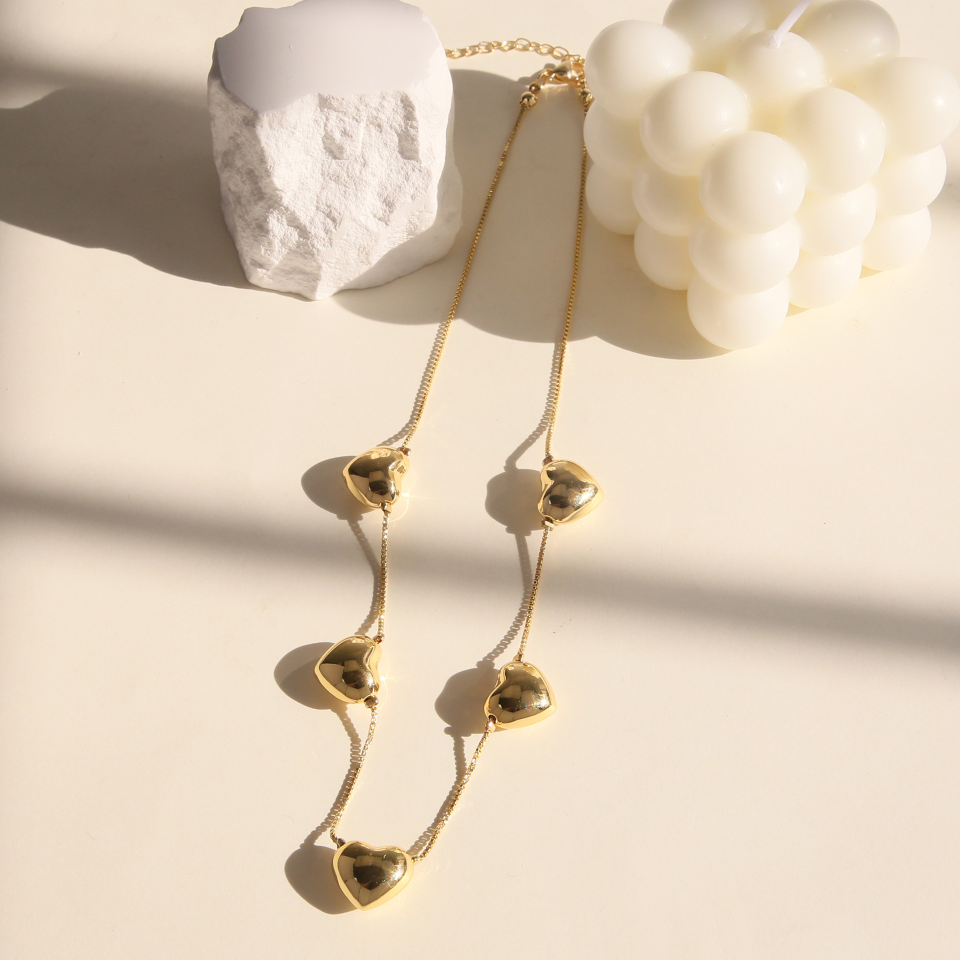 Daily Occasion Brass Material Wholesale Jewelry IG Style Heart Shape Brass Plating Multi Charms Necklace Box Chain