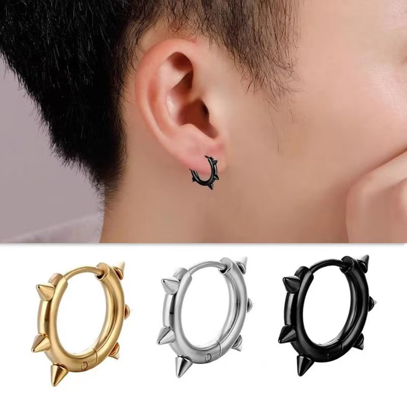 Pendientes de hombre elegantes de acero titanio cono punta_voghion.com