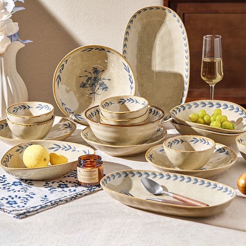 Japanese-Style Ceramic Bowl Tableware for Home Use, Underglaze Color, High-End Feel, 4.8-Inch Rice Bowl, Dish Plate, Fish Plate, Deep Plate, Soup Bowl