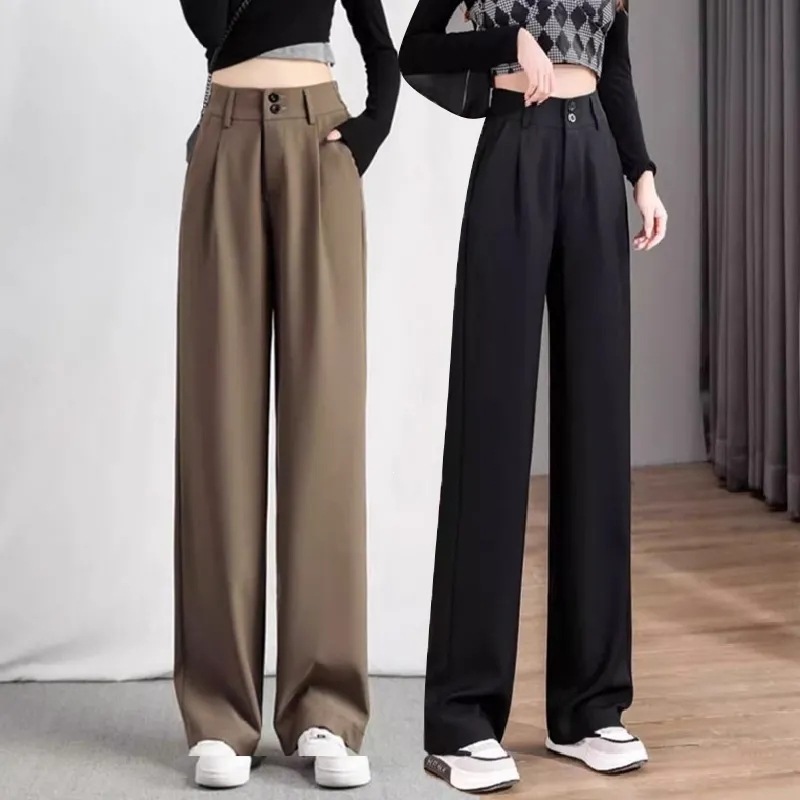 Pantalones de traje de alto nivel de color café para mujeres verano delgado 2026 nuevo cintura alta hielo fresco pantalones de piernas anchas image 1