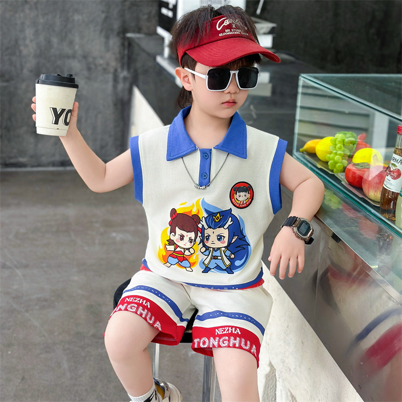 7310 Nezha boy suit verano 2025 nuevo chaleco sin mangas para niños bebé deportivo verano traje de dos piezas de moda