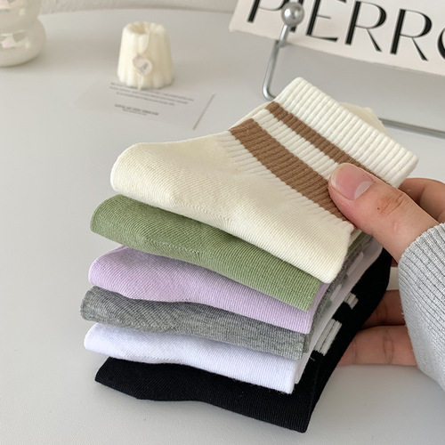 Women's Double Band 6-Color Series Mid-Calf Socks - Thin, Comfortable, Breathable Socks for Slimming Legs and Versatility