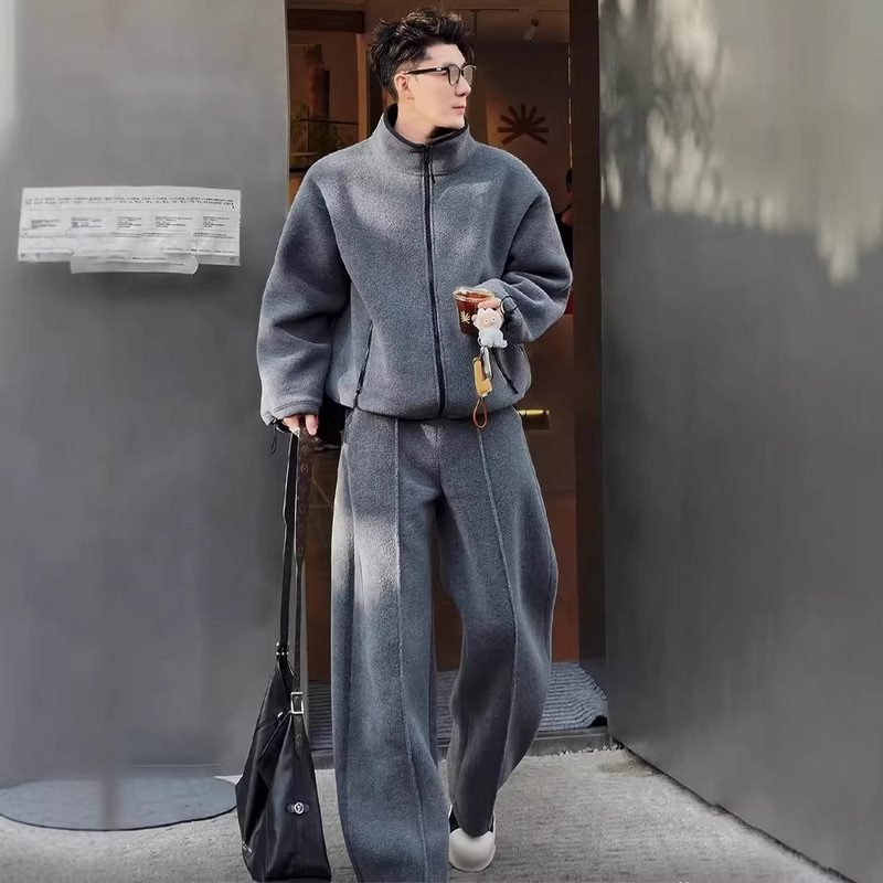 Heavyweight Double-Sided Fleece Casual Suit for Men, New Autumn and Winter Collection, Warm and Comfortable Versatile Jacket and Pants Two-Piece Set