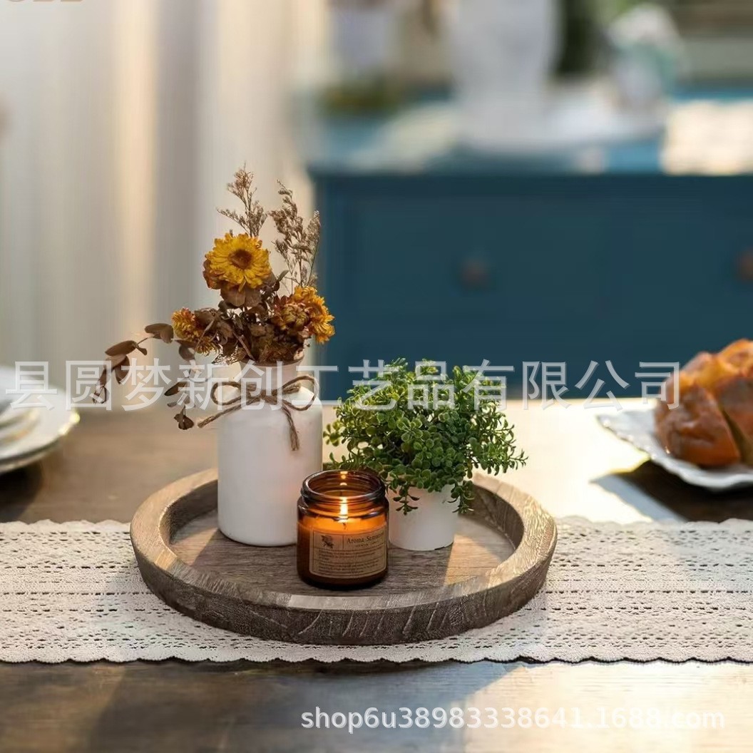 跨境木质香薰蜡烛木托盘家用餐厅餐桌绿植置物盘装饰防烫木盘