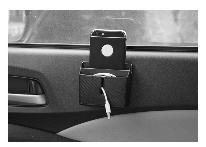 Car Adhesive Carbon Fiber Storage Box Interior Organizer Car Phone Holder