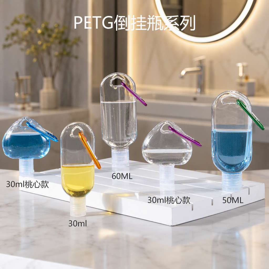 Botella de Spray en Forma de Corazón de PETG, Recargable y Portátil con Gancho para Viajes