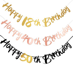 お誕生日パーティーhappy birthdayフラッグローズゴールドブラックゴールド18 40 50 70歳バースデーバナー