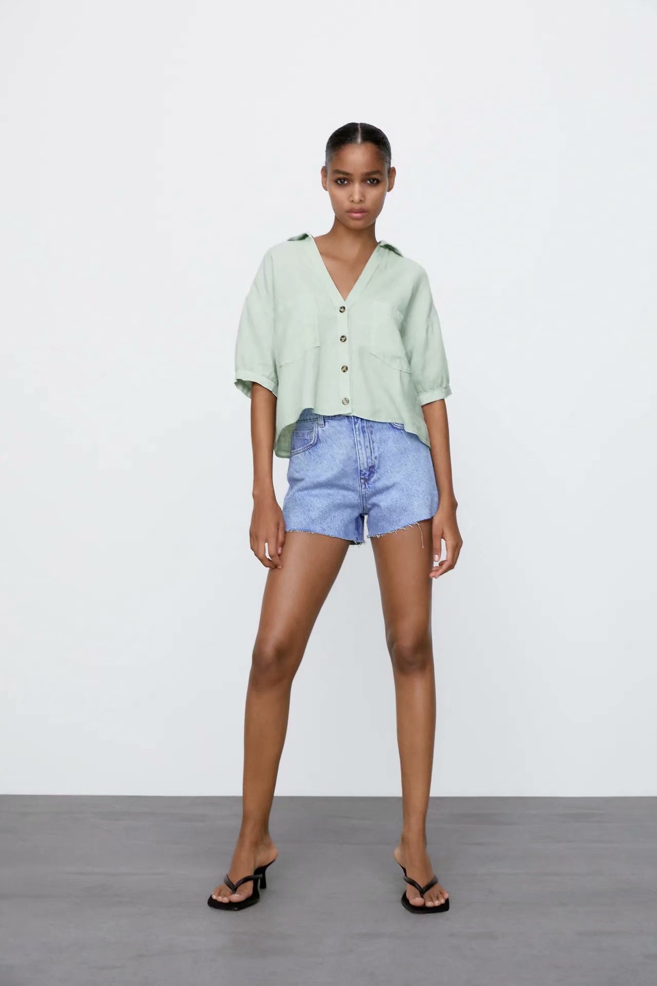 solid color linen short top  NSAM45802