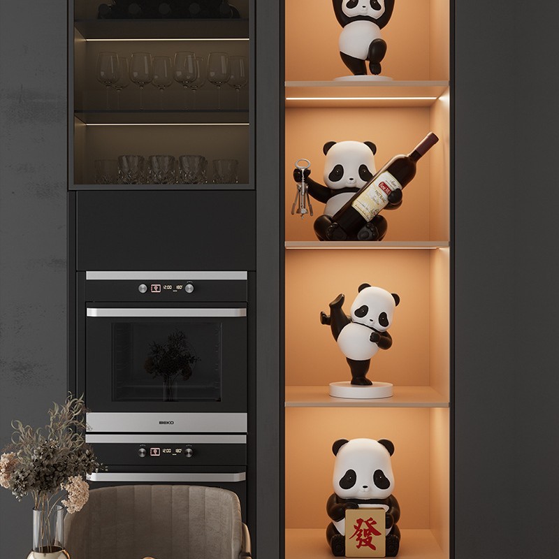 Sala de estar atmosférica de alta gama, decoración de gabinete de vino panda, decoración de gabinete de TV para el hogar de lujo ligero, instalación artesanal de escritorio de oficina de entrada