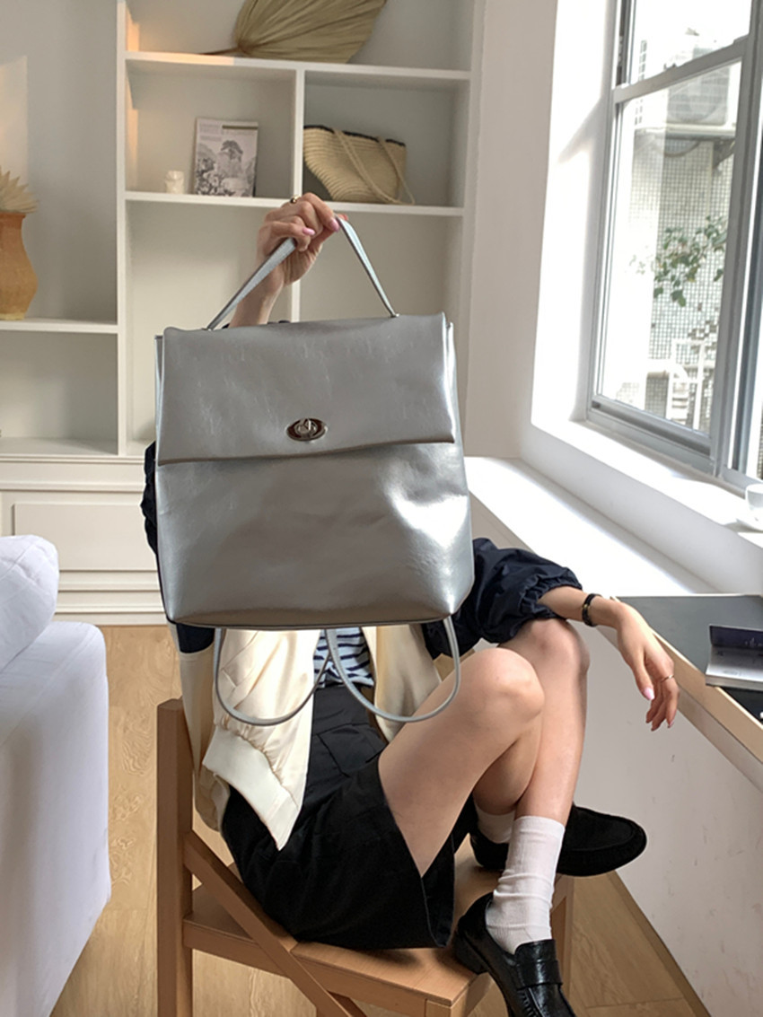 Women's Silver Backpack For College Students Autumn Winter Style_voghion.com