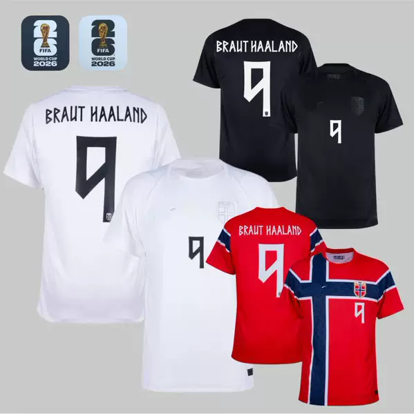 New Model of the Norwegian National Team's Second Away Jersey for the 2026 Fifa World Cup in the United States, Canada, and Mexico, with Number 9 Haaland and Number 20 Nusa