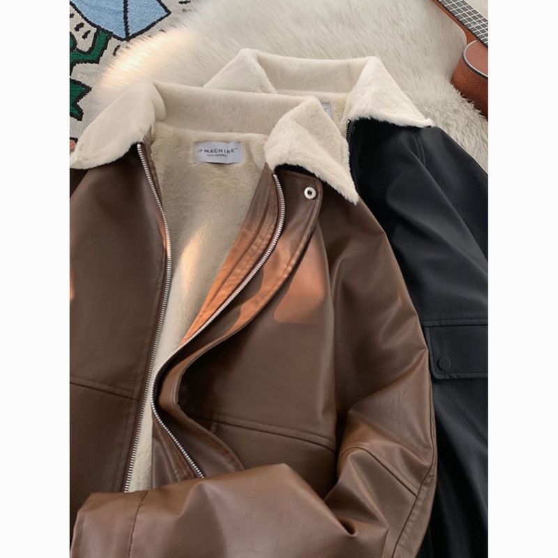翻领皮衣棉服外套女冬季加绒加厚棉衣美式高街vibe飞行员夹克棉袄|undefined
