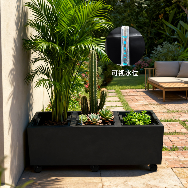太阳能灯光花箱户外阳台庭院种植塑料花箱成品隔断室内造景绿植花