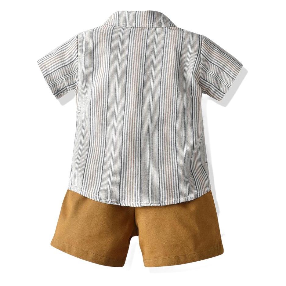 Nuevo estilo coreano verano chico guapo manga corta Camisa a rayas pantalones cortos estilo occidental suspender pantalones traje de procesamiento de ropa para niños