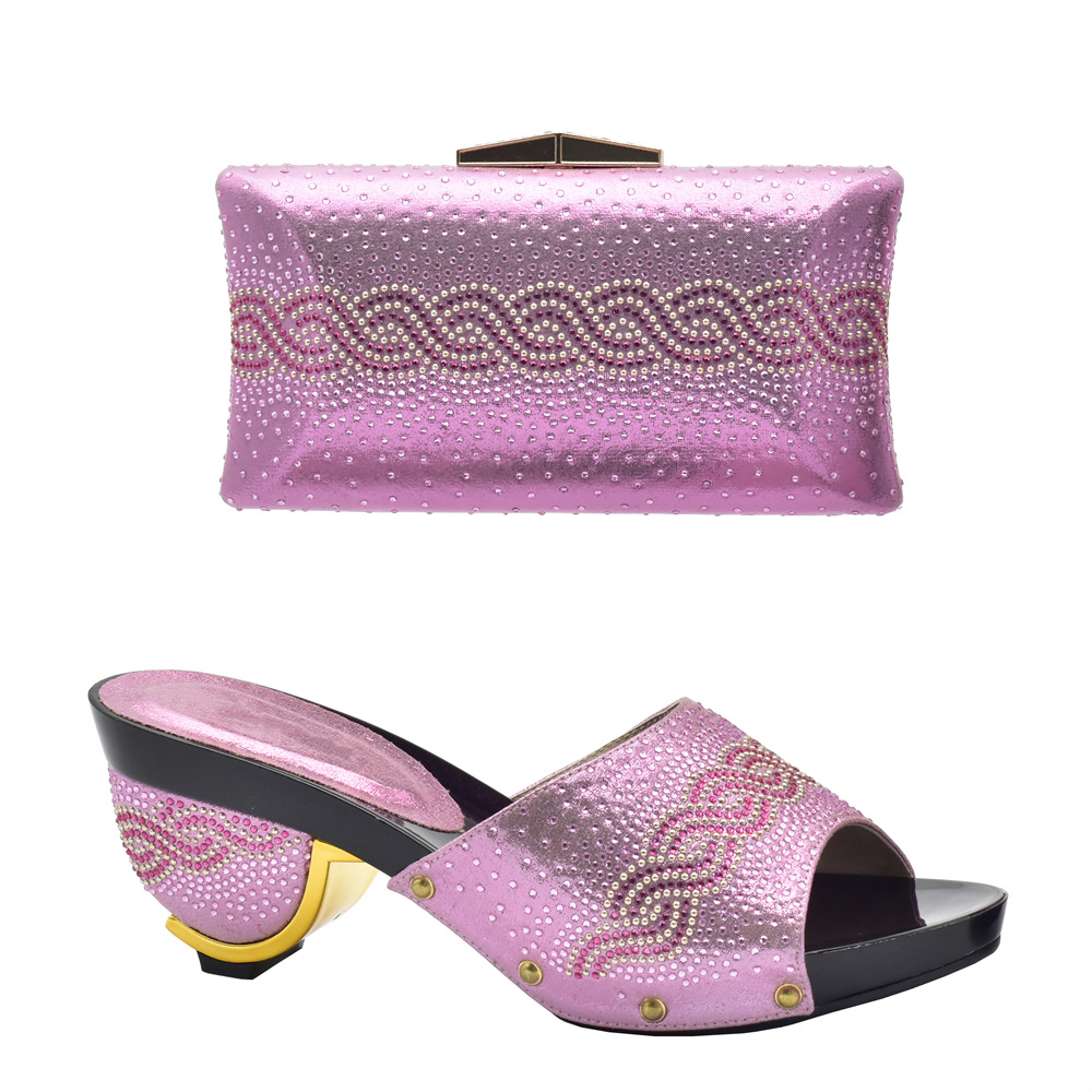 New solid color hot diamond round head high heels wedding shoes rhinestones elegant with clutch bag set_voghion.com