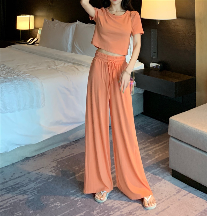 ins Fashion Casual Two-piece Set for Women Summer K-style Loose Hyuna Short T-shirt Straight Wide-leg Pants Suit