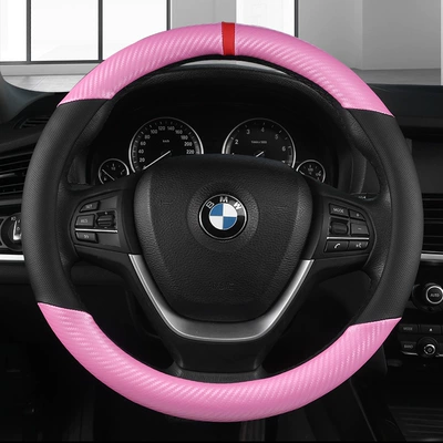 Steering wheel cover, four seasons car handle cover - cfz-sports-black-powder-round-perforated-carbon-fiber-pattern-38cm