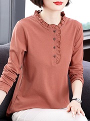 綿の大きいサイズの底のシャツの婦人服の2025春秋の新型の中年のお母さんの長袖のtシャツの女性は服を合わせます。