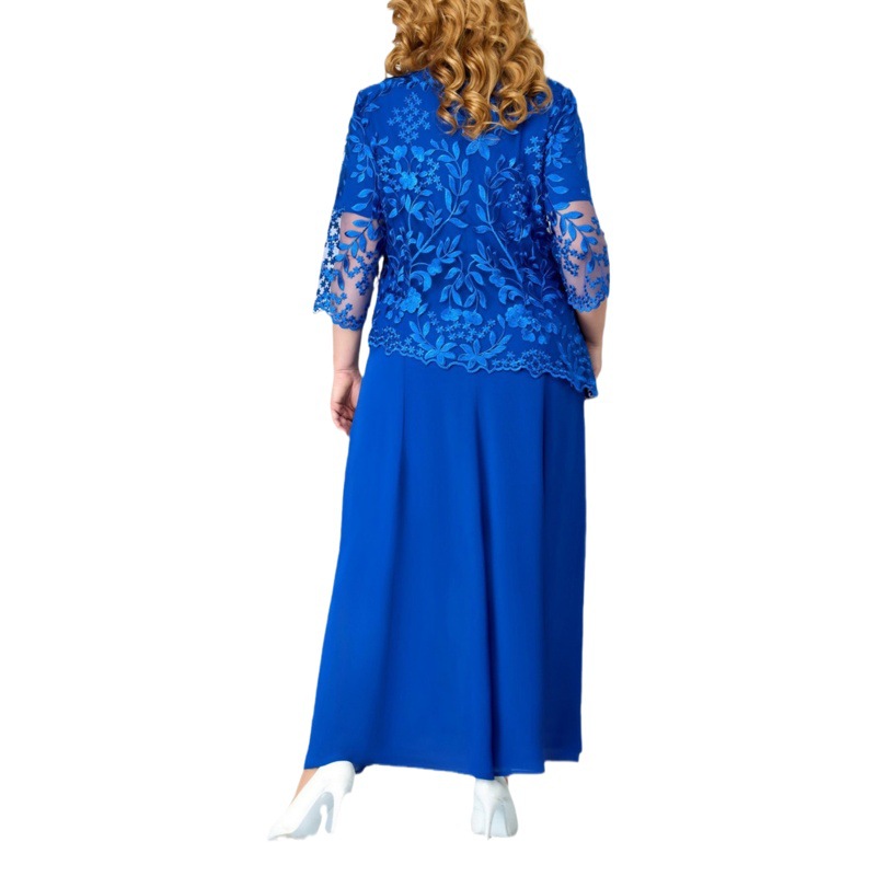 Cross-border Amazon New plus size women's water-soluble embroidered skirt European and American AliExpress foreign trade lace chiffon dress