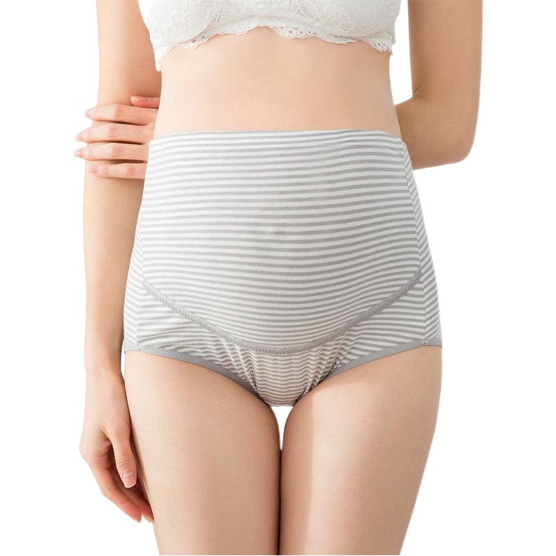 Ropa interior de las mujeres embarazadas cintura alta vientre soporte ropa interior transpirable algodón peinado vientre pantalones cortos de las mujeres rayas embarazo tardío más tamaño