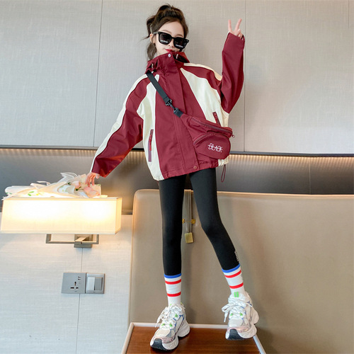 Children's Windbreaker Jacket 2024 Spring Girls' Large Children's Autumn/Winter Style Korean Style Windbreaker Children's Thin Top Trendy