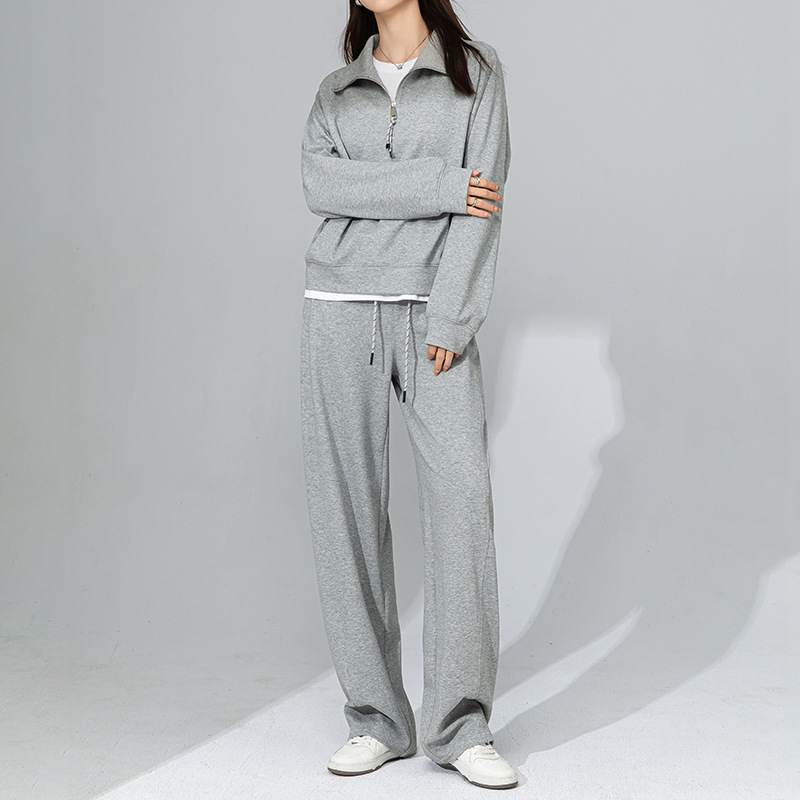 Áo hoodie cổ đứng nửa khóa kéo phong cách lười biếng Xinge — Quần dài màu cà phê 85033