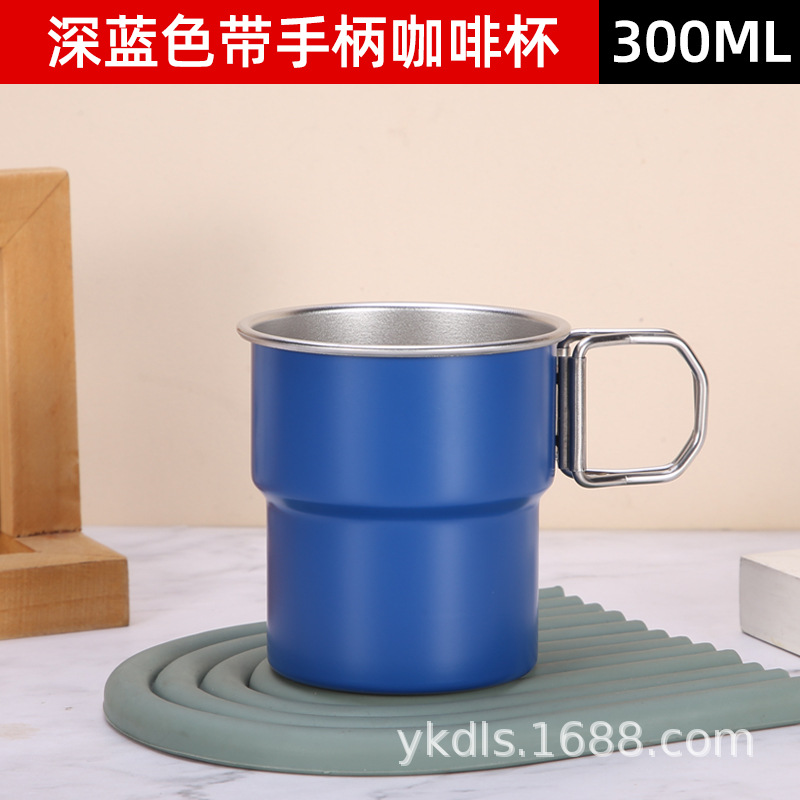 Taza de escalón de una sola capa para exteriores Taza de café de acero inoxidable 304 ins Vaso de cerveza de camping de borde rizado conveniente de alto valor