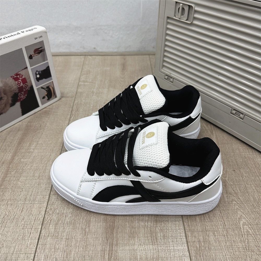 Mocasines versátiles y ligeros de suela gruesa con bloques de color blanco y negro para mujer, zapatos de mujer para estudiantes de primavera 2026 con suela suave que no cansa los pies, adecuados para parejas.