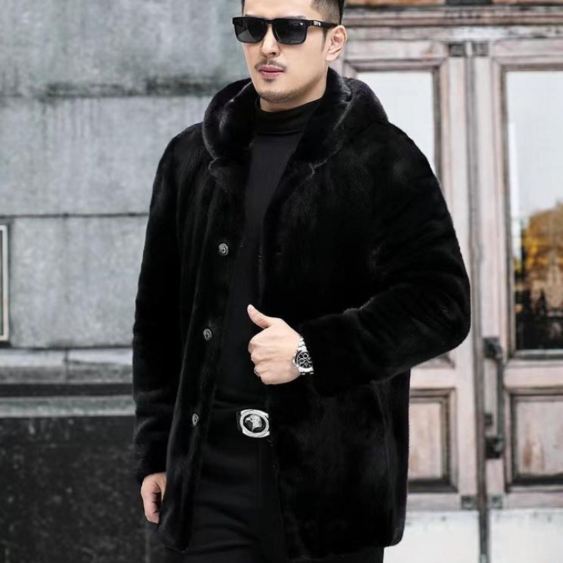 Abrigo grueso de visón para hombre, piel de hombre largo, abrigo con capuchón cálido, tipo suelto, Amazon