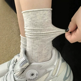 灰色袜子女款春夏季薄款堆堆袜纯棉中筒2025新款爆款白色长袜夏天