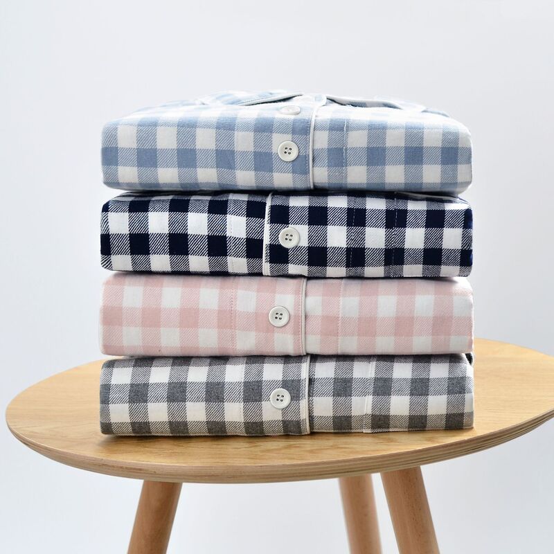 Non-printed cotton flannel pajamas non-printed home wear suit non-side seam men's and women's home wear pajamas live hot
