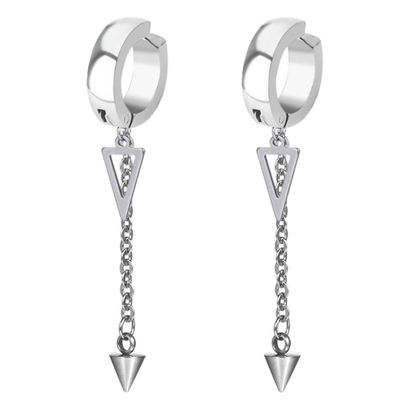 Baoshina Korean Style Black Punk Earrings Men's Stainless Steel Earrings Titanium Steel Ear Clips Triangular Earrings