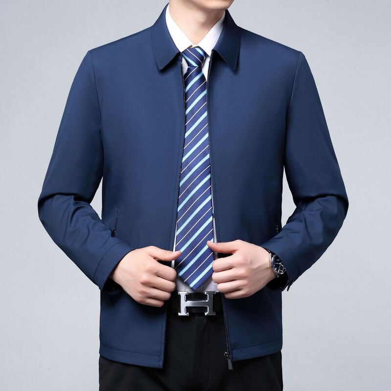 Spring and Autumn Coat Dad's New Business Casual Laps Middle-aged and Elderly Jacket Coat Middle-aged Men's Solid Color Jacket