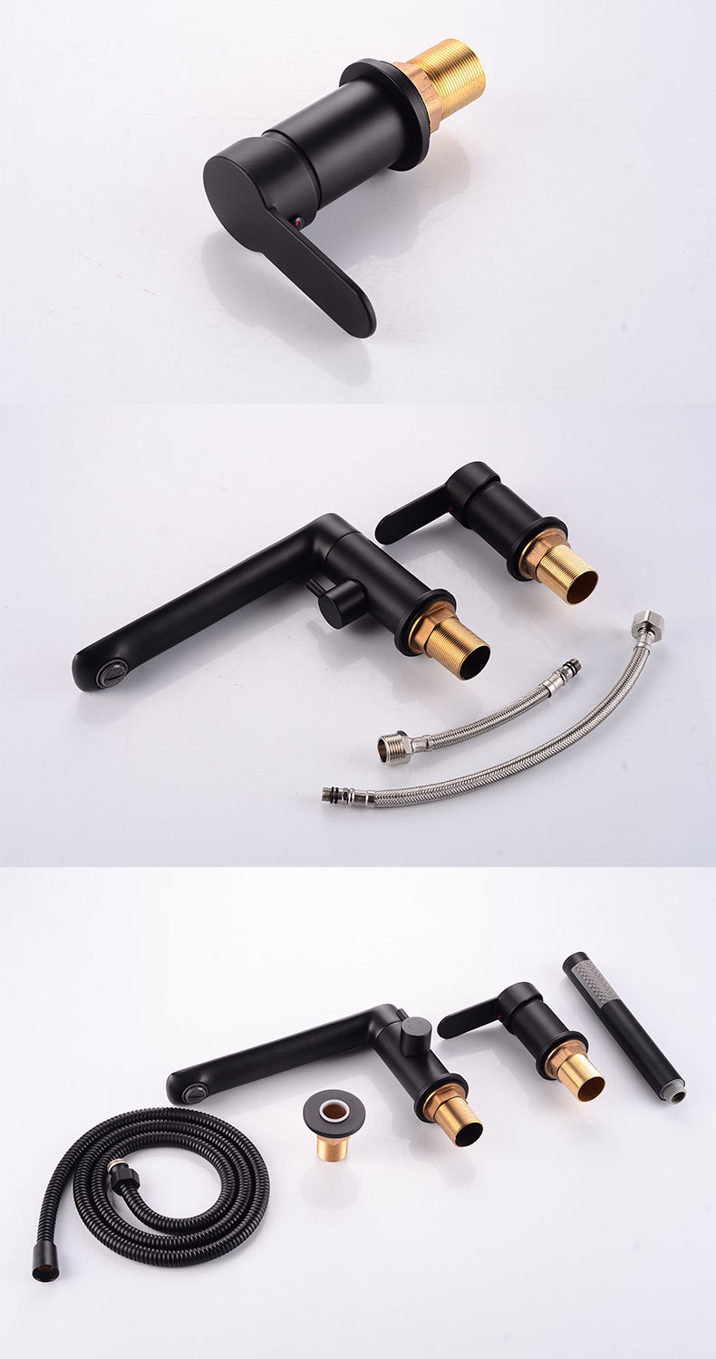 All-copper gun, grey bathtub faucet, side-mounted split hot and cold water faucet, three-piece set, bathroom showerhead, rotatable undefined