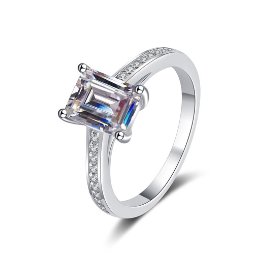 925 silver ring women's moissanite ring plated pt950 gold meson radiant emerald cut ring manufacturer wholesale