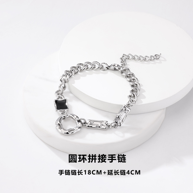 Black gemstone bracelet (17+5) cm (titanium steel chain)