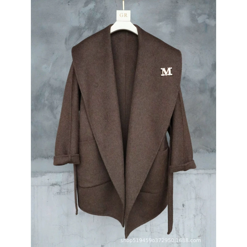 Wool double‑faced coat women, reversible spring woolen jacket, shawl collar and patch pockets, S–M