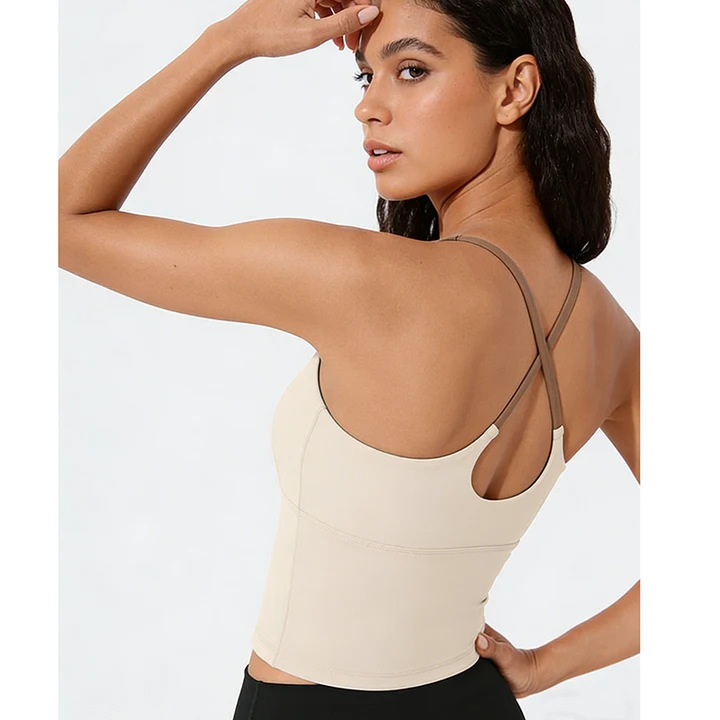 Yoga Vest for Women with Fixed Cup Pads, Slimming and Covering Design, Can Be Worn as Outerwear, Integrated Cup Fitness Sports Bra Top, Quick-Dry