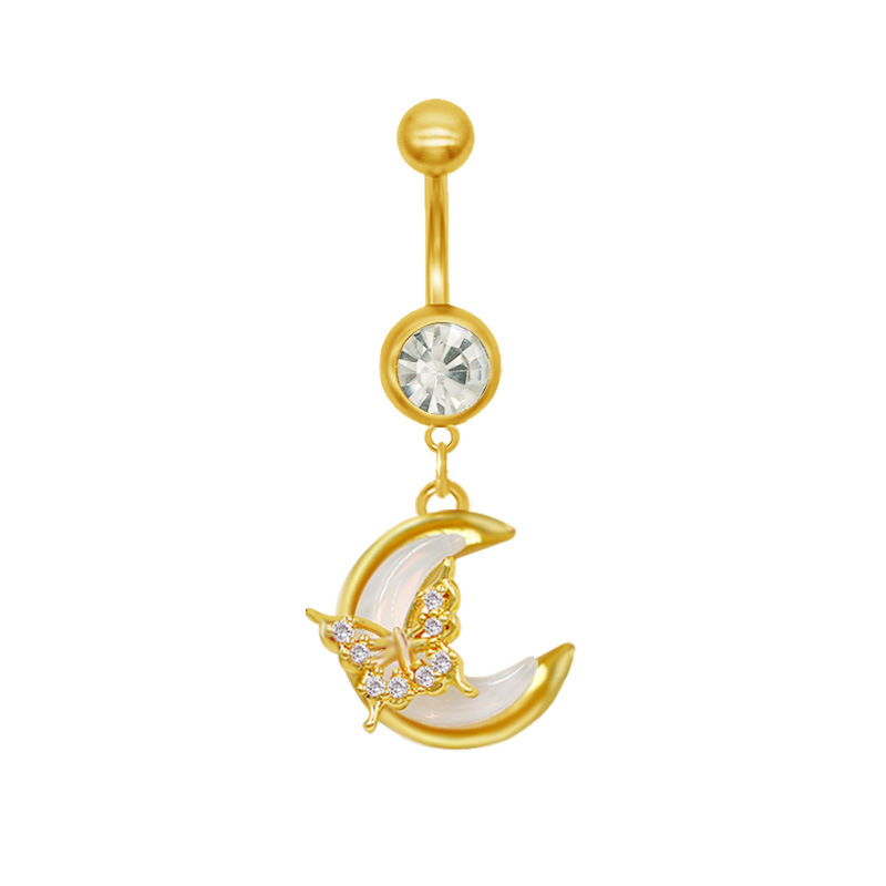 Piercing de nombril lune et papillon avec strass en forme cœur_voghion.com