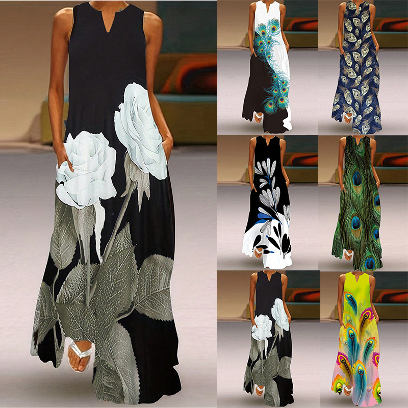 2024 Summer New Amazon Women's Clothing European and American Cross-border dress AliExpress Printed Skirt Sleeveless Long Skirt