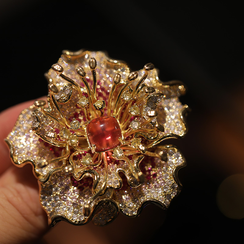 Heavy Industry Design Big Flower Brooch Original Court Style Flower Pin_voghion.com