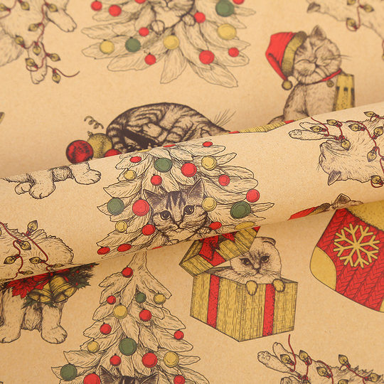 new kraft paper christmas gift wrapping paper diy surprise gift wrapping paper creative christmas cat packaging