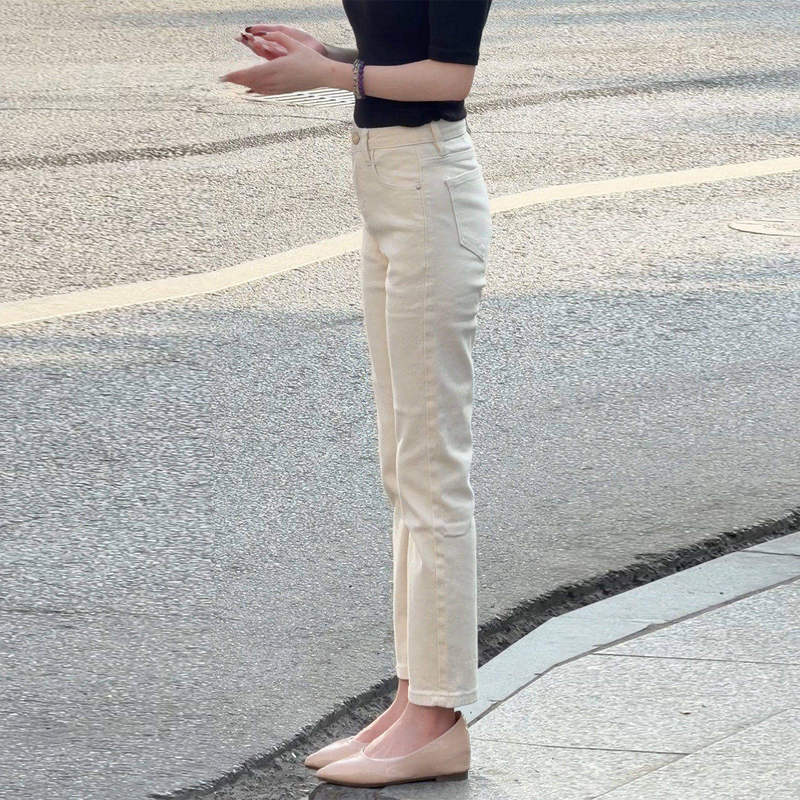 Off-White Straight-Leg Jeans for Women, High-Waisted, Slimming, Summer Thin Style, 2026 New Model, Cropped Cigarette Pants for Women Off-White Straight-Leg Jeans for Women, High-Waisted, Slimming, Summer Thin Style, 2026 New Model, Cropped Cigarette Pants for Women
