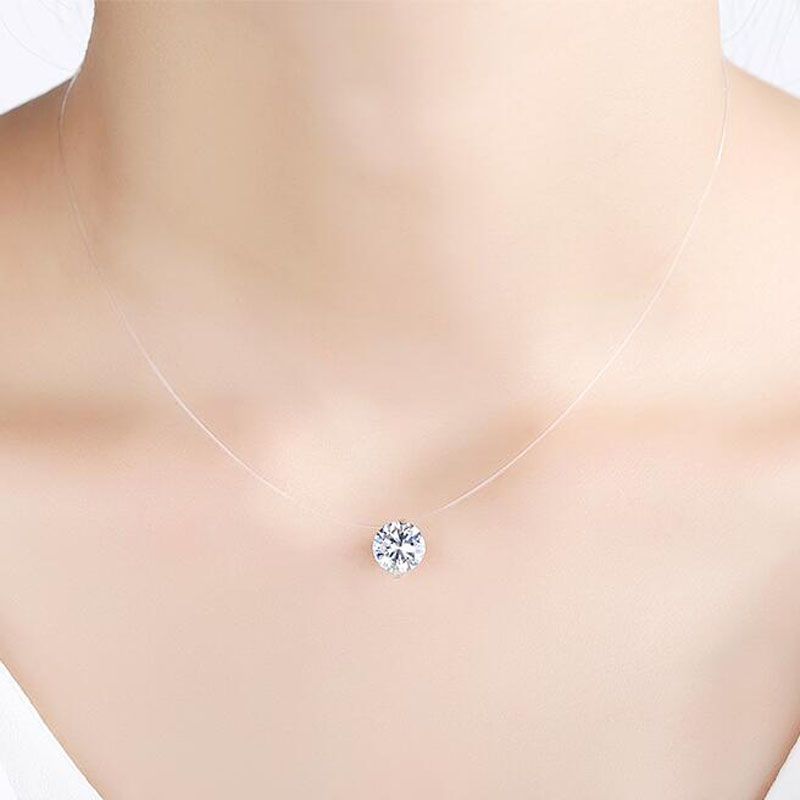 Transparent Fishing Line Necklace Women's S925 Sterling Silver Flash Diamond Clavicle Chain Light Luxury Elegant Grade All-match Zircon Mermaid Tears