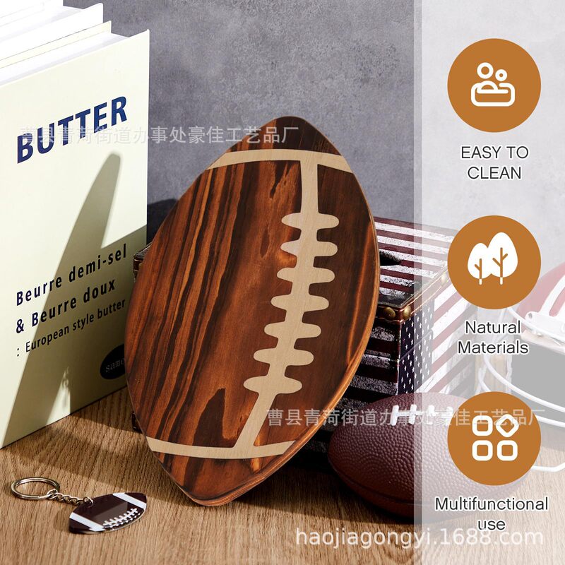 Football Shape Cutting Board Charcoal Board Gift Set with Cheese Knife Football Lover Theme Party Decoration Plate