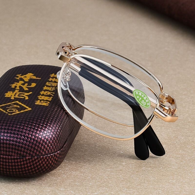 Factory Direct Sales High-Definition Wear-Resistant Presbyopia, Middle-Aged and Elderly Anti-Fatigue Reading Glasses, High-End Portable Metal Folding Reading Glasses