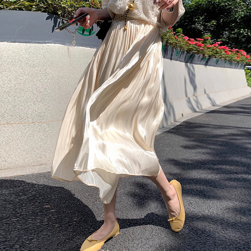 Mermaid Skirt Women's Petite Mid-Length Skirt Spring and Summer 2024 White Streamer High Waist A-Line Skirt Umbrella Skirt