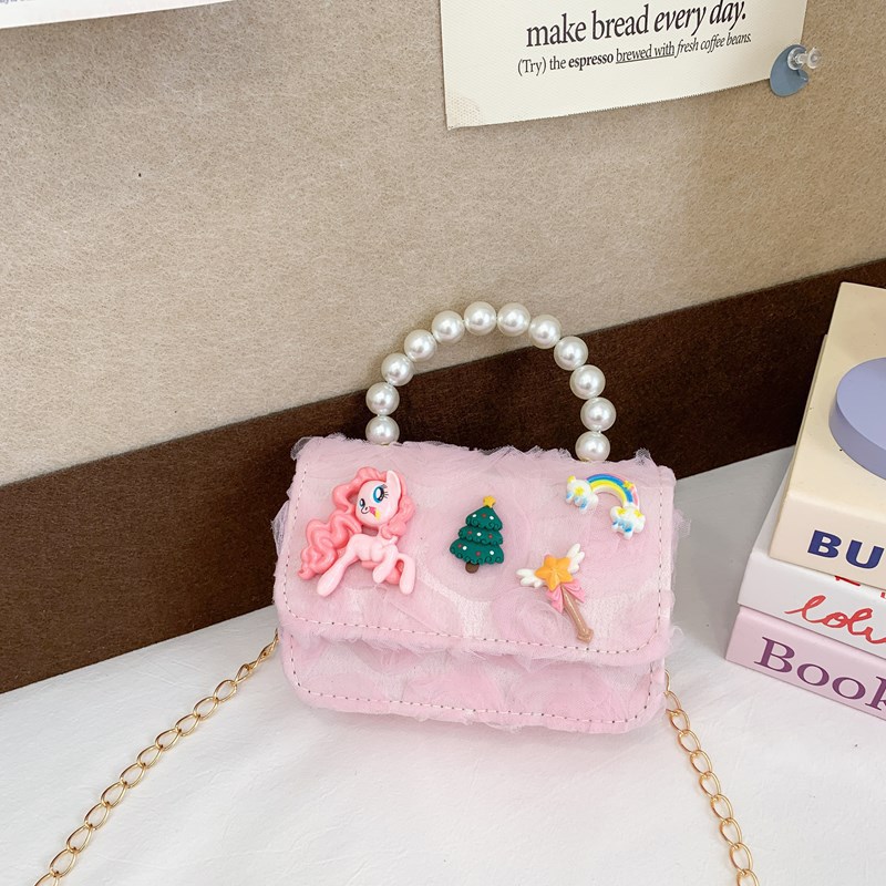 Nuevo bolso para niños, bolso de perla de princesa de dibujos animados, lazo lindo, bandolera para niñas, monedero