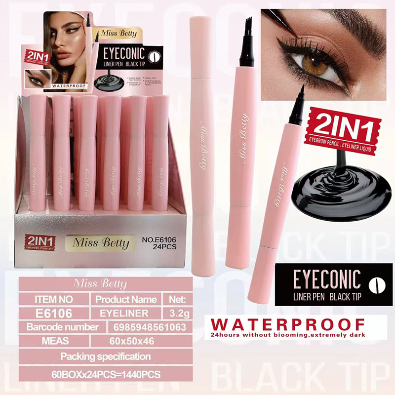 MissBetty nuevo cross-border doble cabeza cuatro patas lápiz de cejas lápiz de ojos delineador 2 en 1 impermeable duradero 2IN1 lápiz de maquillaje